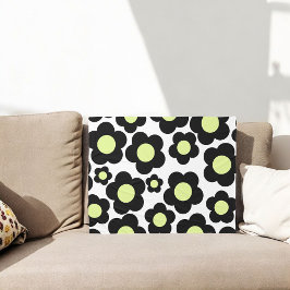 Whimsical Black & Lime Green Flower Retro Bold Fleece Deken