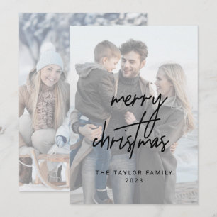 Whimsical Black Merry 2 Verticale foto's Feestdagenkaart