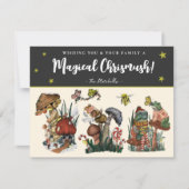 Whimsical Black Merry Mushroom en kikkerst Feestdagenkaart (Voorkant)