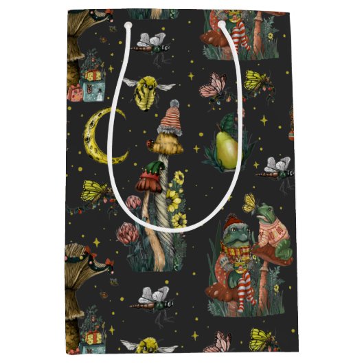 Whimsical Black Mushroom Merry Gothic Medi Medium Cadeauzakje (Voorkant)