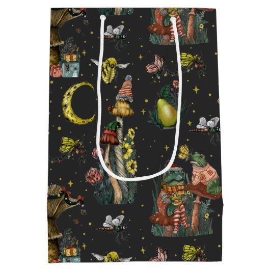 Whimsical Black Mushroom Merry Gothic Medi Medium Cadeauzakje (Achterkant)