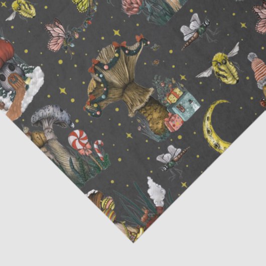 Whimsical Black Mushroom Merry Kerstmis Gothic Tissuepapier (Detail)