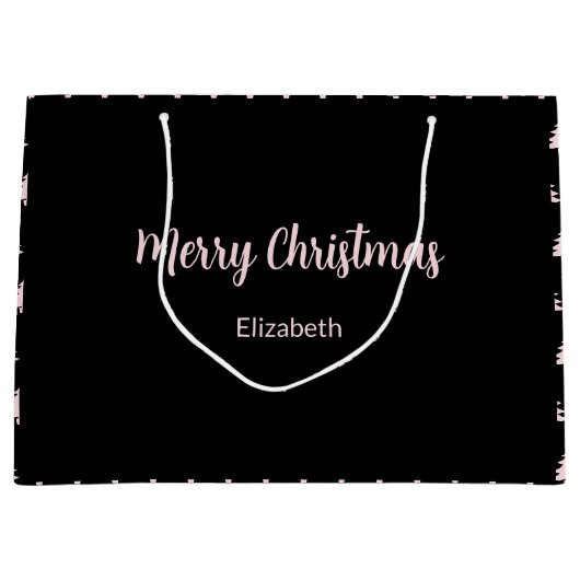 Whimsical Black & Pink Merry Christmas Trees Naam Groot Cadeauzakje (Voorkant)