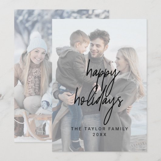 Whimsical Black Prettige feestdagen 2 Verticale fo Feestdagenkaart (Voorkant / Achterkant)