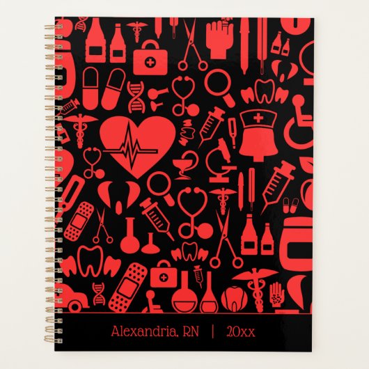 Whimsical Black & Red Nurse Planner (Voorkant)
