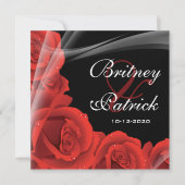 Whimsical Black & Red Rose Wedding Invitations Kaart (Voorkant)