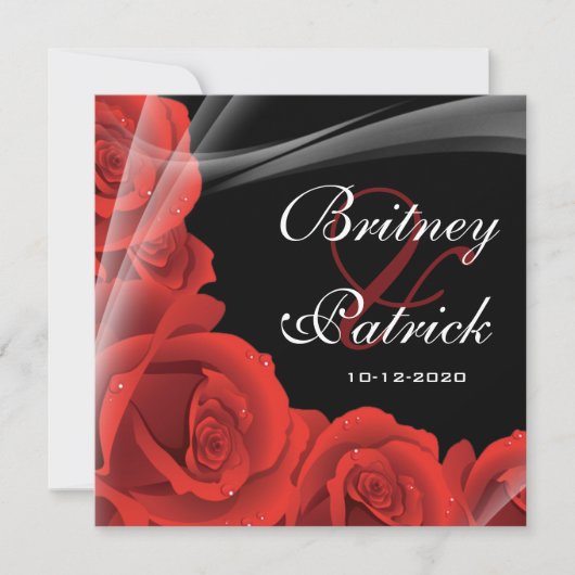 Whimsical Black & Red Rose Wedding Invitations Kaart (Voorkant)