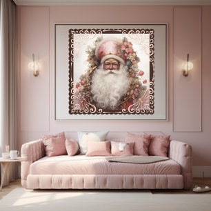 Whimsical Black Santa: Bloemen & Zachte Pinks Poster