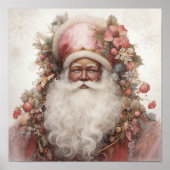 Whimsical Black Santa: Bloemen & Zachte Pinks Poster (Voorkant)
