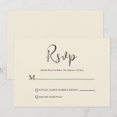 Whimsical Black Script op beige RSVP-kaart Kaart (Voorkant / Achterkant)