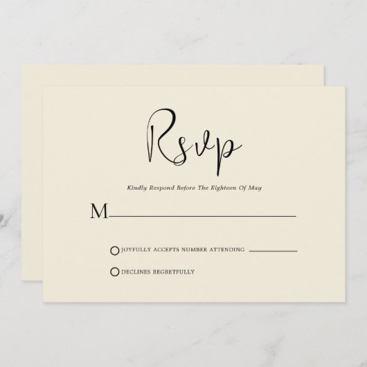 Whimsical Black Script op beige RSVP-kaart Kaart (Voorkant / Achterkant)