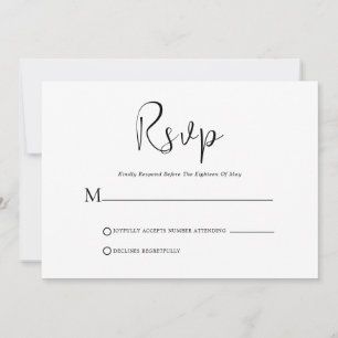 Whimsical Black Script op White RSVP Card Kaart