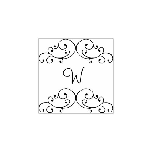 Whimsical Black Swirl Monogram - Rubberstempel (Afrduk)