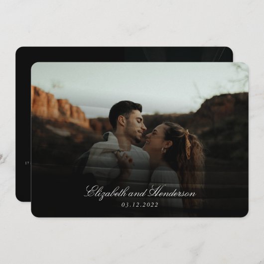 Whimsical Black Typography Photo Wedding Kaart (Voorkant / Achterkant)