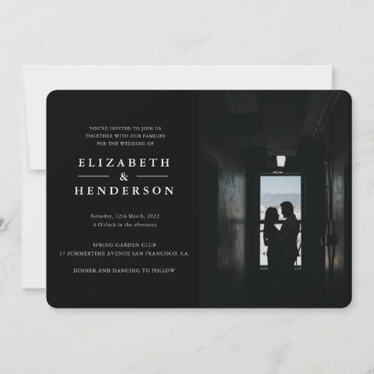 Whimsical Black Typography Photo Wedding Kaart (Achterkant)