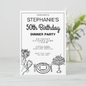 Whimsical Black & White 50ste verjaardag Dinner Pa Kaart (Staand voorkant)