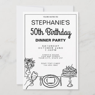 Whimsical Black & White 50ste verjaardag Dinner Pa Kaart