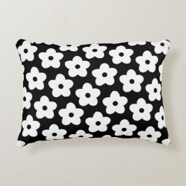 Whimsical Black & White Bloemen Retro en vrolijk Accent Kussen