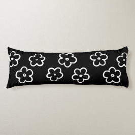 Whimsical Black & White Bloemen Retro en vrolijk Lichaamskussen
