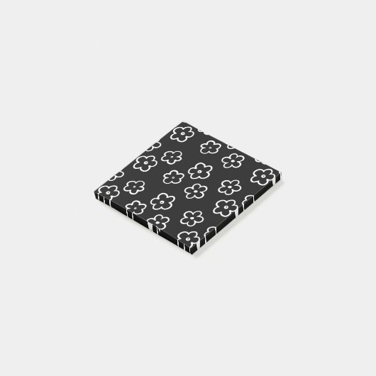 Whimsical Black & White Bloemen Retro en vrolijk Post-it® Notes (Schuin)