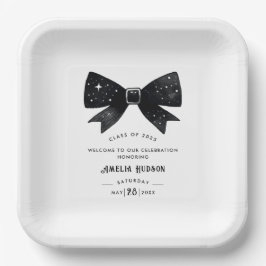 Whimsical Black & White Bow Afstudeerfeest Papieren Bordje
