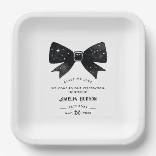 Whimsical Black & White Bow Afstudeerfeest Papieren Bordje