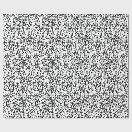 Whimsical Black & White Bunny Rabbit Pattern Cadeaupapier (Vlak)