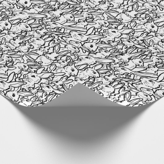Whimsical Black & White Bunny Rabbit Pattern Cadeaupapier (Hoek)