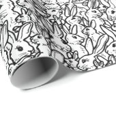 Whimsical Black & White Bunny Rabbit Pattern Cadeaupapier (Rol Hoek)