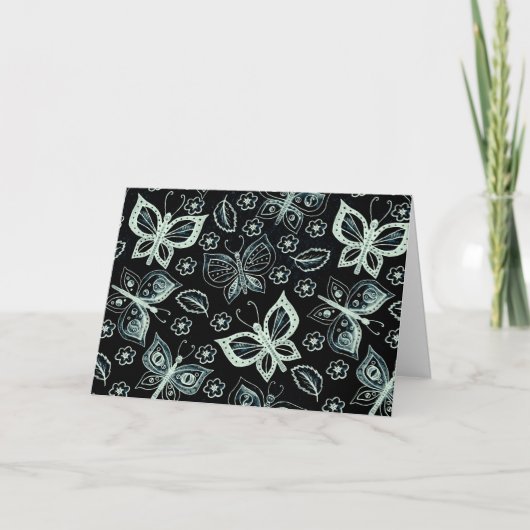 Whimsical Black & White Butterfly Blank Note Kaart (Voorkant)