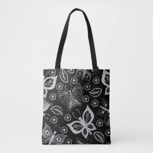 Whimsical Black & White Butterfly Pattern Tote Bag