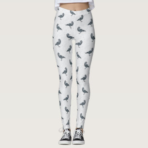 Whimsical Black & White Crow Halloween Leggings