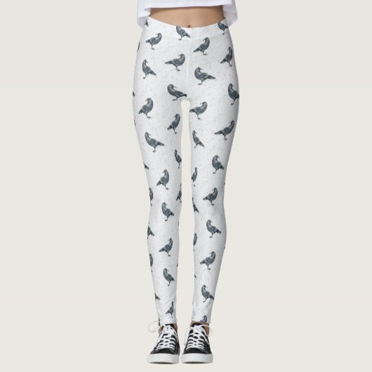Whimsical Black & White Crow Halloween Leggings (Voorkant)