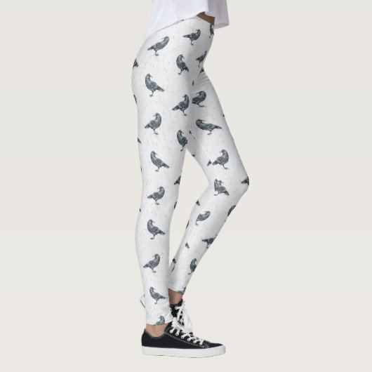 Whimsical Black & White Crow Halloween Leggings (Rechts)