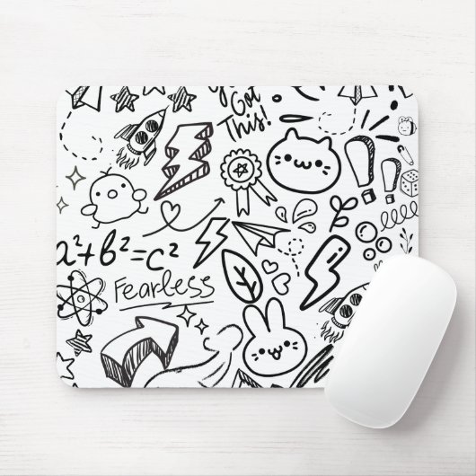 Whimsical Black & White Doodles Muismat (Met muis)