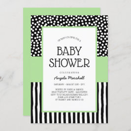 Whimsical Black White en Green Baby shower Kaart