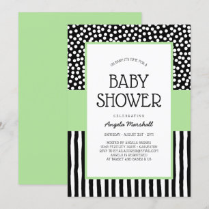 Whimsical Black White en Green Baby shower Kaart