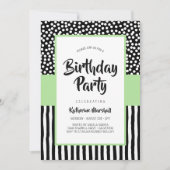 Whimsical Black White en Green Birthday Kaart (Voorkant)