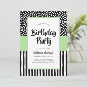 Whimsical Black White en Green Birthday Kaart (Staand voorkant)