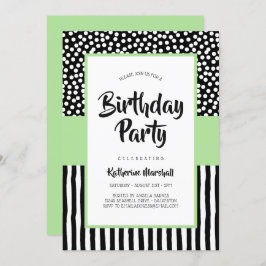 Whimsical Black White en Green Birthday Kaart