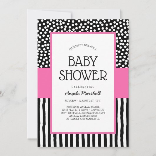 Whimsical Black White en Pink Baby shower Kaart (Voorkant)