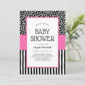 Whimsical Black White en Pink Baby shower Kaart (Staand voorkant)