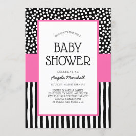 Whimsical Black White en Pink Baby shower Kaart