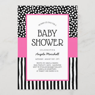 Whimsical Black White en Pink Baby shower Kaart