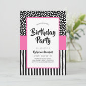 Whimsical Black White en Pink Birthday Kaart (Staand voorkant)