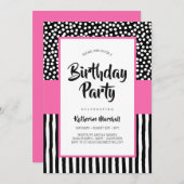 Whimsical Black White en Pink Birthday Kaart (Voorkant / Achterkant)