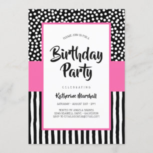 Whimsical Black White en Pink Birthday Kaart