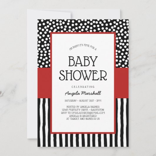 Whimsical Black White en Red Baby shower Kaart (Voorkant)