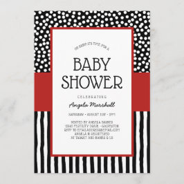 Whimsical Black White en Red Baby shower Kaart