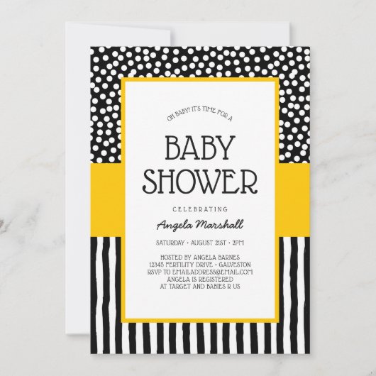 Whimsical Black White en Yellow Baby shower Kaart (Voorkant)